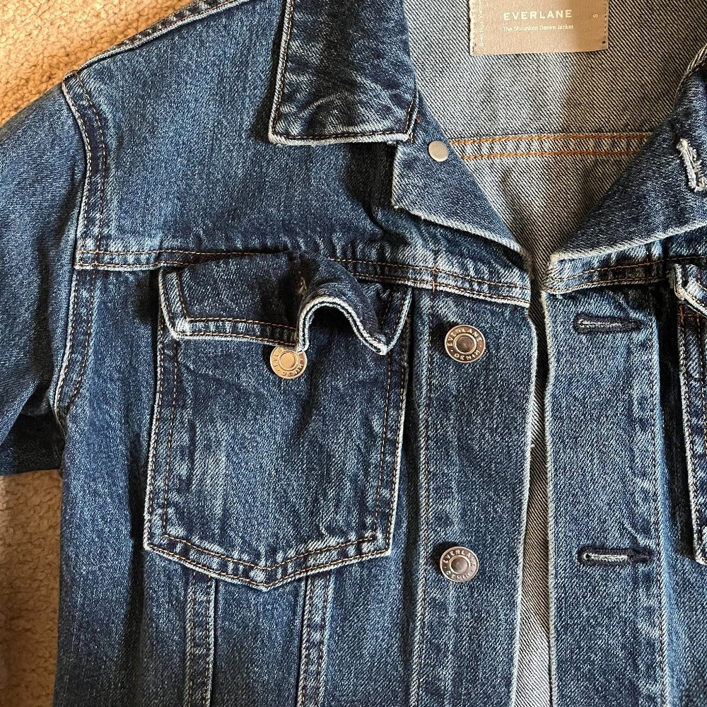 Everlane "Shrunken Denim Jacket" | Dark Indigo Cropped Jean Jacket | Size Small - Picture 11 of 12